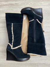 New Black Suede Ugg Australia Aubrie Tall Wedge Boots, UK 6.5/39