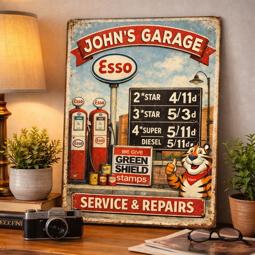 Personalised esso garage - esso, metal