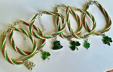 Choice of Silver Tone Irish Theme Charm on Tricolour Kumihimo Bracelet 4 Lengths
