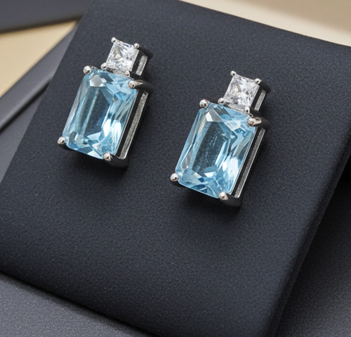 Blue topaz stud earrings - blue,