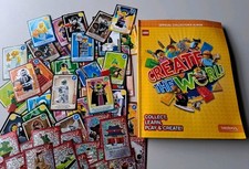 COMPLETE FILLED ALBUM SAINSBURY'S LEGO CREATE THE WORLD ALBUM + 95 LOOSE CARDS 