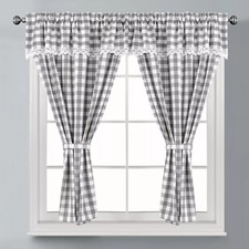New Kitchen Curtain Window Curtain Net Set Rod Pocket Attached Valance Tiebacks 