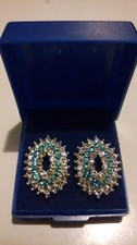 SPARKLY Debenhams Blue & Clear CRYSTALS Oval Earrings/Studs. NEW in Gift Box****