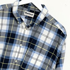 Barbour Shirt Men's 2XL XXL Long Sleeve Blue White Check Smart Casual