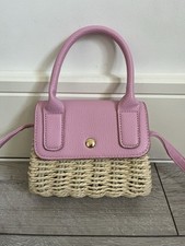 Primark Small Straw Crossbody Bag with Pink Faux Leather Trim – Mini Handbag