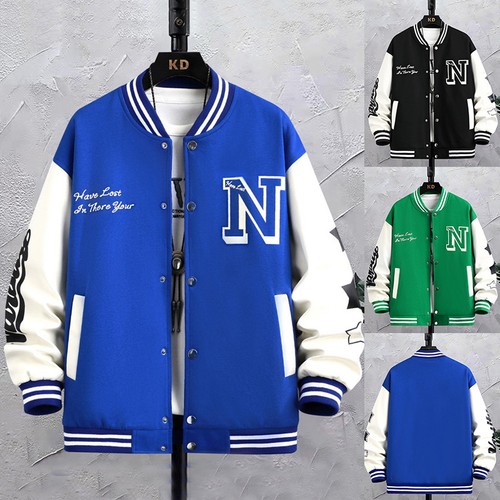 Letter print baseball jacket - print,