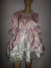 ADULT BABY SISSY PINK WHITE SATIN bo peep  DRESS 44" PRETTY  FRILL HEM  