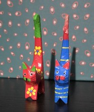 2 Wooden Painted Cats