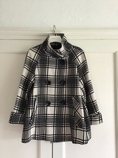 Womens Zara black & white check double breasted high neck coat- size M