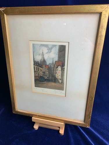 Signed coloured etching la - etching, 'la