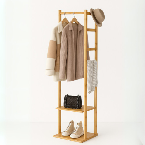 Narrow bamboo clothes rail - bamboo,