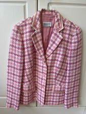 BASLER PINK & WHITE CHECK SINGLE BREASTED BLAZER JACKET SIZE 16 RIBBON EDGING