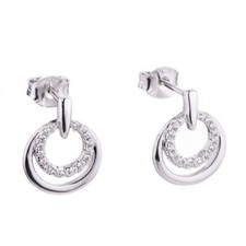 925 STERLING SILVER RHODIUM PLATED LAB CREATED  SAPPHIRE EARRINGS 