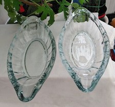 Corn-on-the-cob/banana split dishes x 2, clear thick panelled glass, 1940s