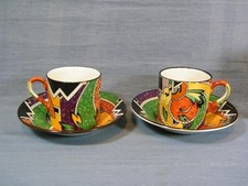 Pair of DECO ROYAL WINTON GRIMWADES CHINTZ JAZZ COFFEE CUP s & SAUCER s c1930