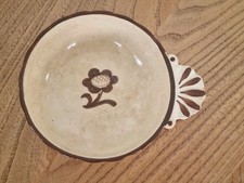 Swedish Gustavsberg ‘Pyro 74’ Cream Bowl With Brown Border & Flower. Diam 9.75cm