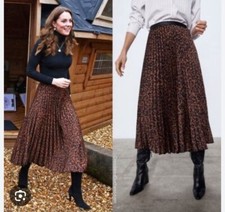 Zara Leopard Pleaded Skirt Size M, As Seen On Royalty, New With Tags