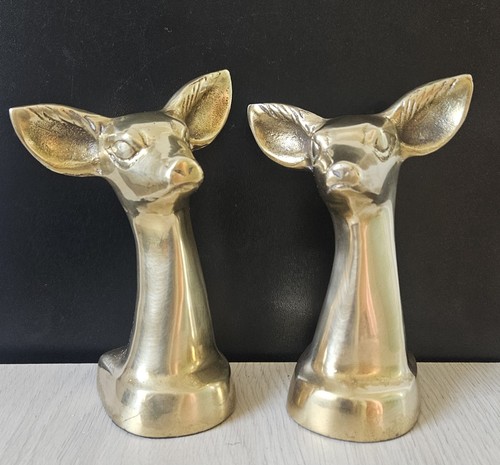 Vintage brass deer bookends - vintage,
