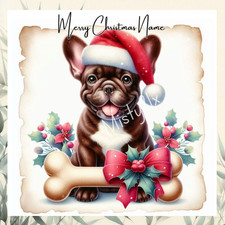 Personalised DOG Greeting Card CHRISTMAS XMAS Cockapoo Staffy Frenchie BONE Bow