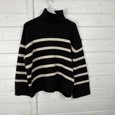 ZARA Jumper Womens Size Small Black White Striped Oversized Roll Neck Chunky