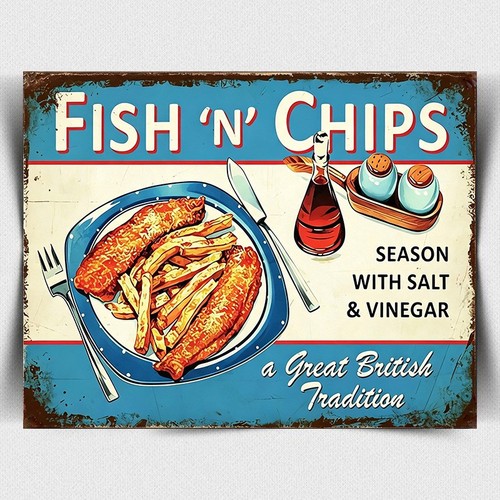 Metal wall sign - fish, chips
