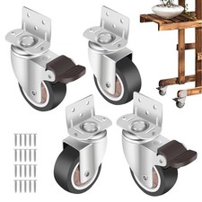 4 Furniture Castors 50mm TPR Wheels Swivel with Brakes Screws for Cabinet