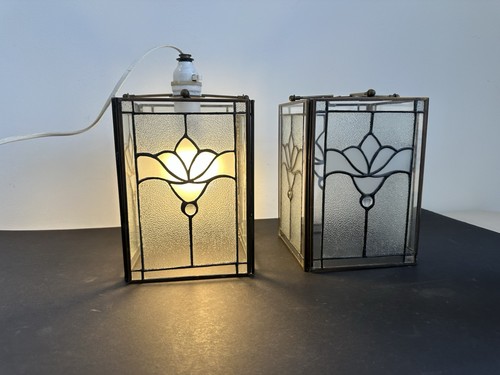 Pair vintage glass lantern - vintage,