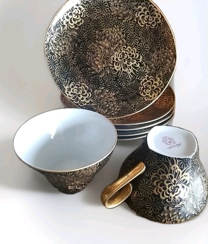Noritake gold black teacups - gold,