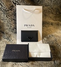 Prada Saffiano Leather Card Holder Black Authentic with Box and Bag