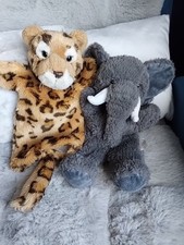 Two Plush Animal Hand Puppets Leopard And Elephant  VGC
