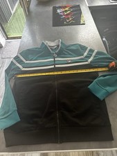 Retro Fila Tracksuit Top Medium Black Turquoise White 80s Casuals Vintage Jacket