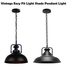 Vintage Industrial Ceiling Pendant Light Metal Shade Black Chain Retro Lamp