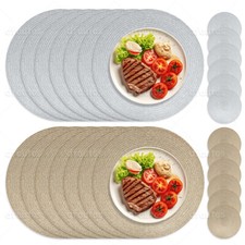 Set of 6 Round Placemats + 6 Coasters Woven Place Table Mats for Dining Table