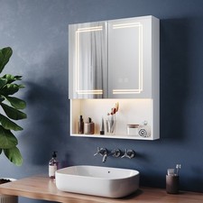 Bathroom Cosmetic Mirror Cabinet with Demister Shaver Socket 3 LED Light 60x75cm
