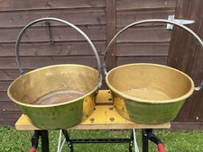 2 x Vintage Brass Jam Pans/ Cooking Pots with Iron Handle for Preserving