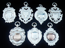 Job Lot, 7 Sterling Silver Pocket Watch Fobs Medals, Various Dates & Makers