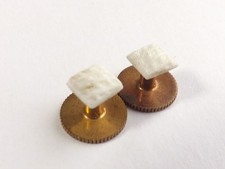 2 Vintage Dress Shirt Studs Buttons Gold Tone with White Marcella Heads