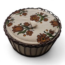 Vintage Round Sewing Storage Box / Basket With Lid And Lift Out Compartment