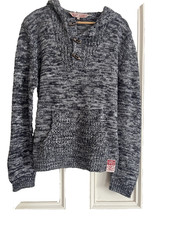 Tokyo laundry Chunky Black And White Knit Hoodie Jumper Toggle Buttons Size M