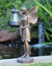 Garden Ornament Solar Fairy Angel Resin Bronze Figurine Angel Statue Lantern 