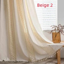 Net Knitted Curtain Panel Slot Top Cotton Linen Lace Textured Curtains Tassels