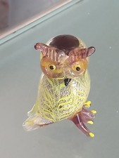 Vintage Miniature MURANO GLASS  Aventurine 2" Glass Owl.Shimmering Silver.