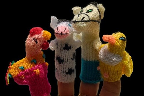 Hand knitted finger puppets - hand,