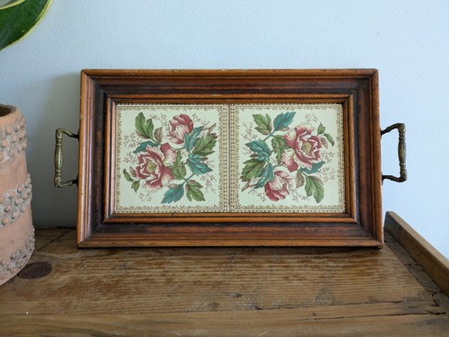 Vintage tray ceramic - ceramic, rose