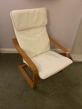 Two IKEA Poang Chairs -  Armchair Wood Frame - Removable Washable Cream Covers