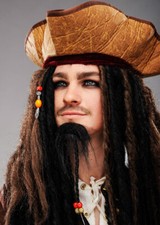 Mens Jack Sparrow Style Pirate Hat with Beads DOES NOT INCLUDE WIG