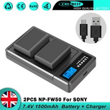 2x 7.4V NP-FW50 Battery + Charger For Sony a3000 a5000 A6500 a7R NEX-5 A35 A37