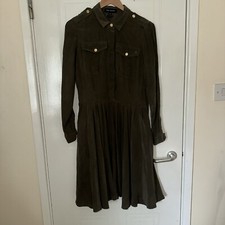 Pink Tartan Khaki Green Utility Long Sleeve 100% Silk Dress Size 8