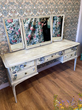 NOW SOLD….Dressing Table Mirror by Stag Rustic Farmhouse Cream blue Floral Desk