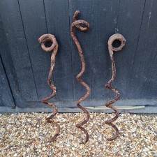 Original Picket Corkscrew x 3 Military Barbed Wire Fence Post Army WWI WWII 